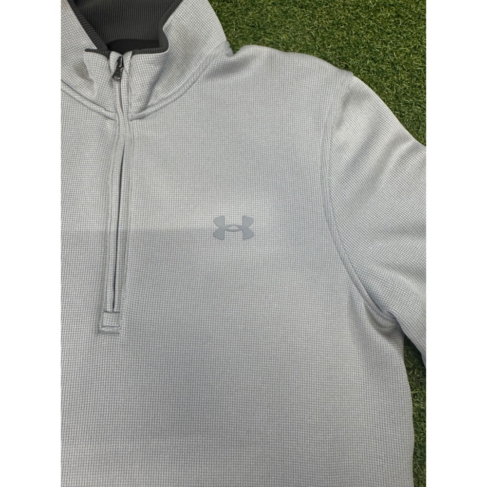 Under Armour Golf Mens Medium Gray Quarter Zip Pullover Storm Loose Fit Sweater - Picture 2 of 7